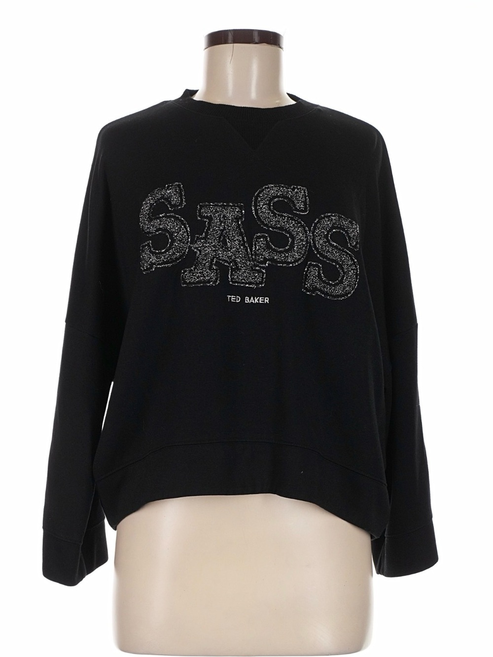 Ted Baker Black Crewneck Sweatshirt with Glitter 'SASS' Logo